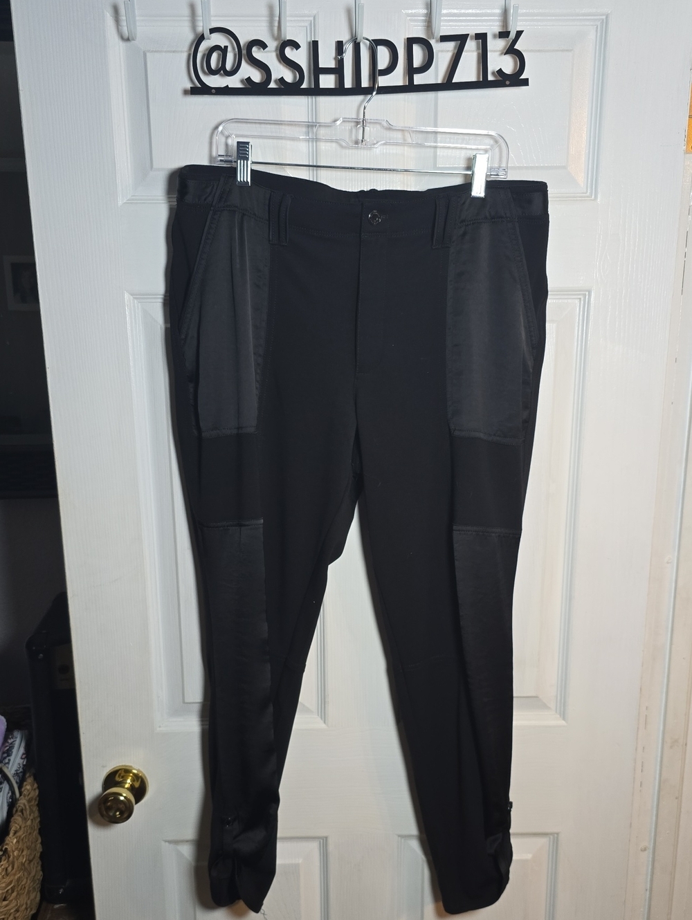 White House Black Market 16 XL Black Straight-Leg Pants with Satin Trim
